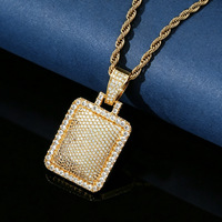 Pendentif carré en laiton serti de micro-pavés de zircone, collier bijoux pour hommes et femmes