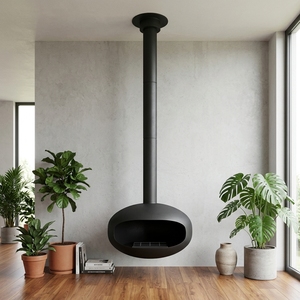 Cheminée d'intérieur moderne en acier autoportante à bioéthanol, <span class=keywords><strong>feu</strong></span> réel, finition noire/blanche, décorative pour appartement et salon - Product Image 1