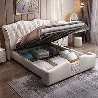 Lit king-size rembourré de luxe haut de gamme, en bois, nouveau design élégant, en cuir, avec rangement, vente en gros à prix abordable