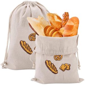 Sac à pain personnalisable en toile de coton naturel et lin biologique avec cordon de serrage, motif lettres, poignée en corde en tissu écologique, marque XH - Product Image 2