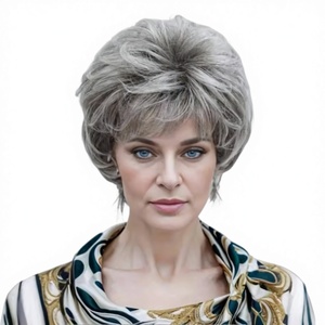 Peluca Corta Rizada Voluminosa <span class=keywords><strong>para</strong></span> Mujer, la Más Vendida en Comercio Exterior, <span class=keywords><strong>para</strong></span> <span class=keywords><strong>Mayores</strong></span> de 50 Años, de Una Sola Pieza, Hecha a Máquina con Fibra Resistente al Calor - Product Image 1