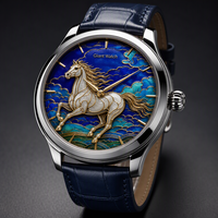Montre de plongée mécanique de luxe OEM avec cadran émaillé, peinture à l'huile sur mesure, paysage miniature peint à la main et diamants saphir