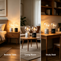 Lampe de table Globe en marbre, base noire et blanche, ampoule LED à filament moderne, lampe de bureau électrique simple pour chambre à coucher et table de chevet
