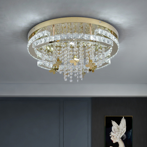 美国库存 52W 50cm 宽度 表面安装式定制水晶吊灯 三色 LED 吸顶灯，不锈钢材质 110V IP20 - Product Image 1