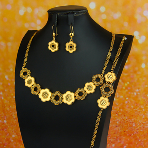 High Quality Flower Design Jewelry <b>Set</b> Elegant 21k Gold Plated Vintage Necklace <b>Bracelet</b> <b>Earrings</b> 3pcs <b>Set</b> for Wedding Party - Product Image 2