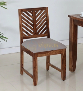 Artisan Sheesham Wood <b>Dining</b> <b>Chair</b> with Chevron Slatted Backrest and Cushioned Seat <b>Rustic</b> Modern Furniture <b>Chair</b> Accent Seating - Product Image 5