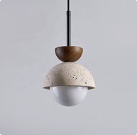 Lampe à suspension moderne en béton pour l'intérieur Abat-jour globe en bois avec cordon réglable Lampe à suspension suspendue en terrazzo pour la maison