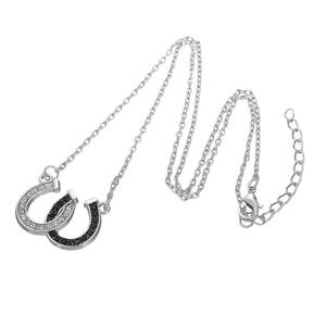 Collier de haute qualité pour hommes et femmes, bijoux animaux, strass noirs et blancs, collier chaîne fer à cheval double U - Product Image 2