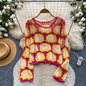 Blouses élégantes à manches longues pour femme, chemises unies ajourées, hauts élégants pour femme, vente en gros - Product Image 3