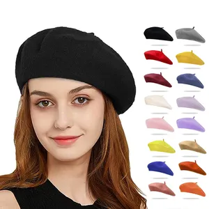 Kadınlar için özel fransız tarzı yün bere şapka düz renk boş bereliler