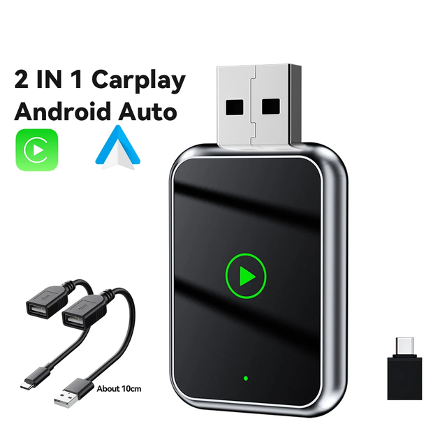 2 in 1 Car Android Auto Dongle Plug&Play Wireless Carplay Adapter WIFI BT 5.0 Fast Connection Smart AI Box