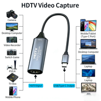 USB3.0 High-Speed Audio Video Capture Card HDTV 4K 30Hz for Gaming & Live Streaming Compatible Cameras Laptops 1080p Resolution