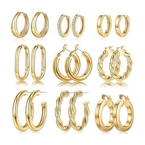 Pendientes de Aro Gruesos y Modernos de Acero Inoxidable con Baño de Oro de 18K, Hipoalergénicos, para Mujer, Venta al por Mayor - Product Image 2