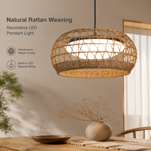 Wabi Sabi <b>Led</b> Pendant <b>Light</b> With Rattan Weaving Shade Tricolor Adjustable Height <b>For</b> Indoor Dining <b>Room</b> Restaurant - Product Image 2