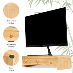 Soporte elevador decorativo de monitor de doble capa de 2 capas con cajón organizador de almacenamiento madera de bambú para sala de estar - Product Image 2