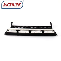 Panel Patch Rak 24-Port 19-Inch 1U Hitam MICROLINK 180 Derajat RJ45 UTP Cat5e Non Shielded Bersertifikasi ISO9001