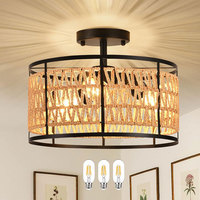 Plafonnier LED 110V en fer de style campagnard américain avec abat-jour en tissu tressé, pour salon, chambre et balcon, Fourniture exclusive transfrontalière