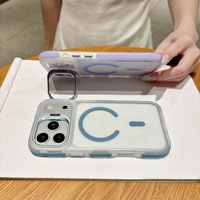 Casing HP 3D Magnetik Matte PC untuk 17 Pro Max & 16/15 Pro Max, Model Pelindung Lensa Dua Warna Putih dengan Penyangga