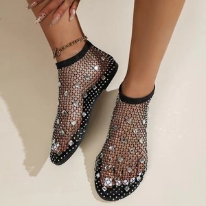 Nouvelles sandales d'été 24 pour femmes, plates, multicolores, à bout pointu, avec bande élastique, antidérapantes, fermeture éclair, style chaussettes résille sexy, bottes cool - Product Image 2