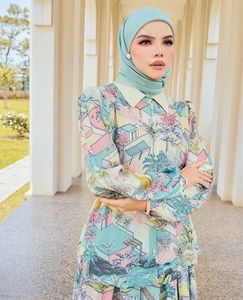 Factory Price Malaysia Baju Kurung Muslim Dress Abaya With Puff Printing Wholesale From Manufacturer