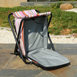 เก้าอี้พับลายทางแฟชั่นแบบใหม่พร้อมกระเป๋าเป้สะพายหลัง เก้าอี้พักผ่อนแบบพกพาสำหรับเดินทาง - Product Image 4