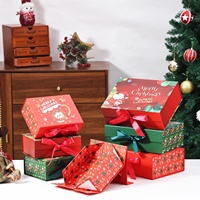 Boîte cadeau en carton pliable magnétique à expédition plate, boîte d'emballage de Noël rouge avec ruban