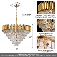 Vente en gros sur mesure Lustre de plafond doré pour hôtel Lustres rectangulaires Lustre suspendu Lampe à suspension ronde en cristal de luxe