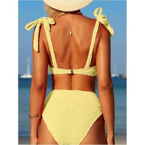 Conjunto de Bikini de Cintura Alta Personalizado para Mujer, con Tirantes, Texturizado, Elástico, Traje de Baño de 2 Piezas para Verano - Product Image 4