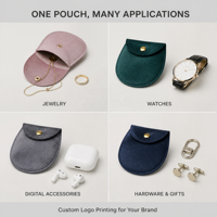 Pochette à bijoux en microfibre avec logo personnalisé, sac à bijoux en velours suédé de luxe pour bagues, boucles d'oreilles, bracelets, perles, emballage cadeau