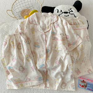 Set di <span class=keywords><strong>pigiama</strong></span> in cotone da donna e ragazza con nuvole estive pantaloni corti a maniche corte per la primavera all'ingrosso - Product Image 5