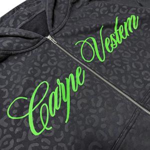Sudadera con capucha para hombre, negra, estilo vintage, con estampado de leopardo, con cremallera, personalizada, de alta calidad, extragrande, para venta al por mayor - Product Image 4