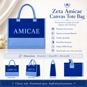 Borsa Tote in Tela alla Moda Ispirata al Design della Confraternita Zeta Amicae, Bicolore Blu Reale e Azzurro, Stile Greco ZA 1948, per Uso Quotidiano e Shopping - Product Image 6