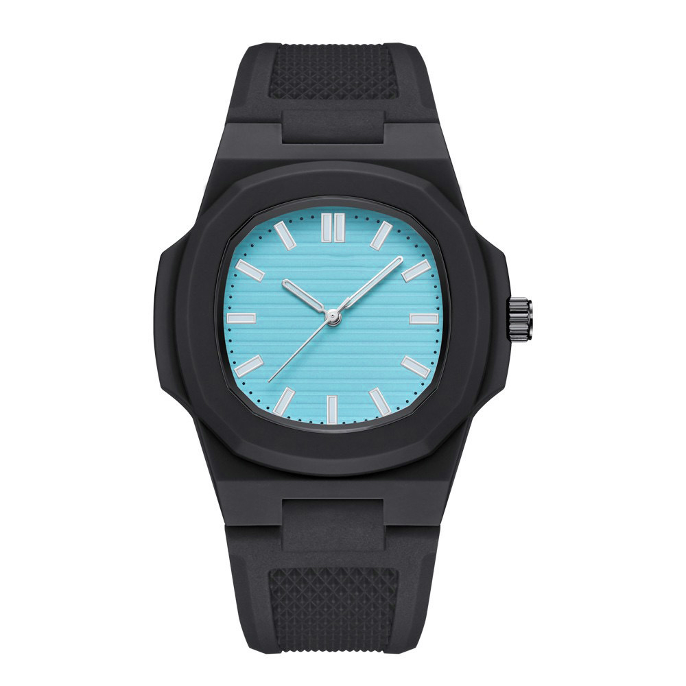 Black strap light blue dial