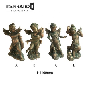 Statue en pierre moulée d'ange sculptée à la main grandeur nature pour jardin extérieur - Product Image 2