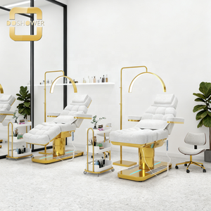 Elegante Camilla de Tratamiento de Belleza Blanca con Base Dorada, Conjunto Completo de Salón para Belleza Médica, Cama Facial para Centros de Bienestar de Lujo - Product Image 1