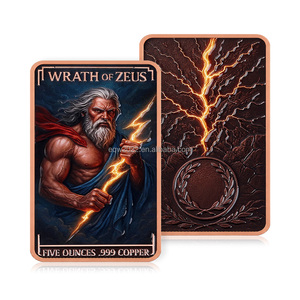 Vente en gros de barres de cuivre pur à 99,9 % de 5 oz, design Éclairs du Dieu Grec Zeus, lingot commémoratif en cuivre, approvisionnement en vrac - Product Image 1