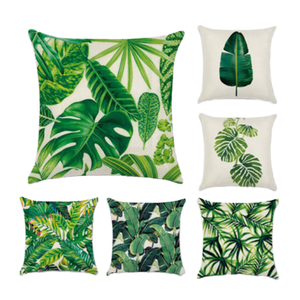 Plante tropicale carré uni 100% polyester lavable housse de coussin forêt tropicale vert - Product Image 1