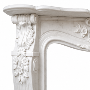 Cheminée traditionnelle en marbre avec décorations sculptées, en pierre blanche, foyer intérieur à bois pour salle à manger - Product Image 4