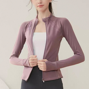 <b>Women</b> Stand Collar Long Sleeve Sports <b>Jacket</b> <b>Zip</b> <b>Up</b> Fitness Outerwear Breathable Quick Dry for Yoga Gym - Product Image 2