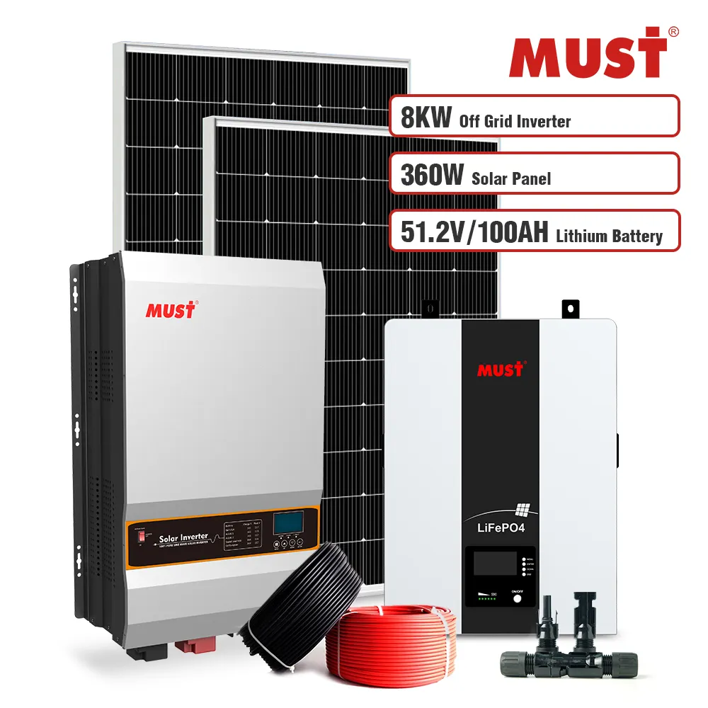 Harus Seluruh Rumah dari Kotak Paket Surya | 8KW Inverter Charger Baterai Lithium Sel Penuh Panel Mono PV