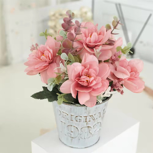 Mini Rosa de Seda en Maceta Metálica - Flor Artificial para Decoración de Mesa, Idea de Regalo, Decoración de Mesa, Bonsái - Product Image 2