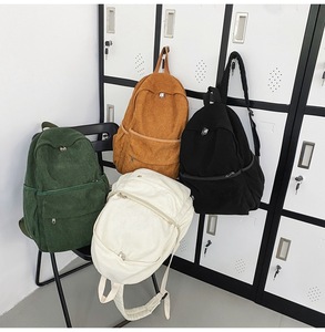 Sac à dos imperméable en velours côtelé uni, style coréen, tendance, décontracté, pour lycéens et étudiants, en polyester, unisexe - Product Image 2