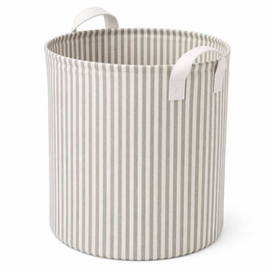Cesto Plegable de Tela de Pana a Rayas, Cesto para Ropa Sucia de Algodón, Contenedor Redondo de Almacenamiento para Guardería, Dormitorio, Baño - Product Image 2