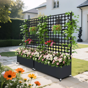 Paravent d'extérieur moderne noir personnalisable avec jardinière et <span class=keywords><strong>treillis</strong></span> métallique pour plantes grimpantes et légumes, idéal pour la maison - Product Image 3