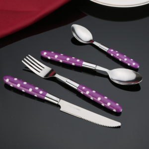 Ensemble de couverts en acier inoxydable à poignée à pois, cuillère, couteau, fourchette, cuillère à café, 24 pièces - Product Image 2