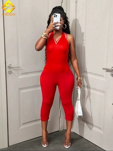 NOVEDAD DE VERANO 2025, ropa de dormir Sexy sin mangas para mujer, <span class=keywords><strong>mono</strong></span> <span class=keywords><strong>Halter</strong></span> con <span class=keywords><strong>cuello</strong></span> en V, monos rojos sin espalda para mujer - Product Image 2
