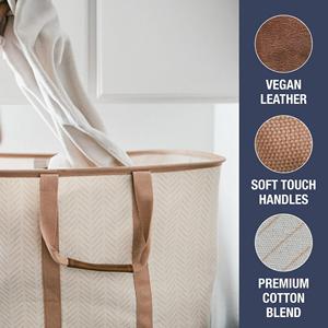 Panier à linge pliable en tissu, lot de 2, 32 L, sac fourre-tout structuré avec poignées - Product Image 4