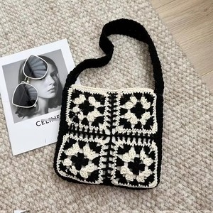 2024 Wholesale Bohemian Square <strong>Crochet</strong> <strong>Bag</strong> Handmade Knit Tote Shoulder Hand <strong>Bag</strong> for Women Straw <strong>Bag</strong> - Product Image 3