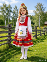 Costume de cosplay d'Halloween pour filles, robe traditionnelle russe pour enfants, tablier rouge à fleurs, coiffe, tenue de scène pour fête d'enfants