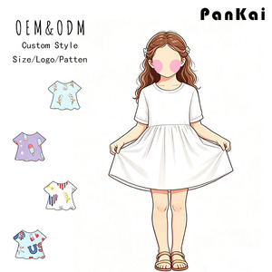 Vestido de <span class=keywords><strong>gasa</strong></span> con diseño de bambú para niñas, vestido navideño de manga corta, ropa festiva para niñas pequeñas - Product Image 3